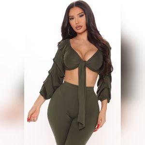 Fashion Nova Olive Green 2 Piece Set (L)